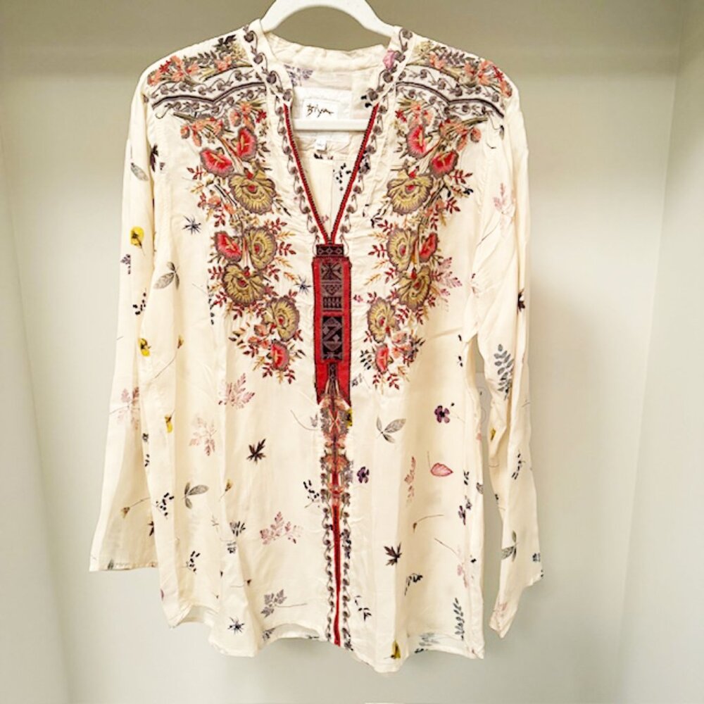 Johnny Was Bania Cupra Blouse Floral Embroidered Long Sleeve Tunic Top, Large - Picture 4 of 9